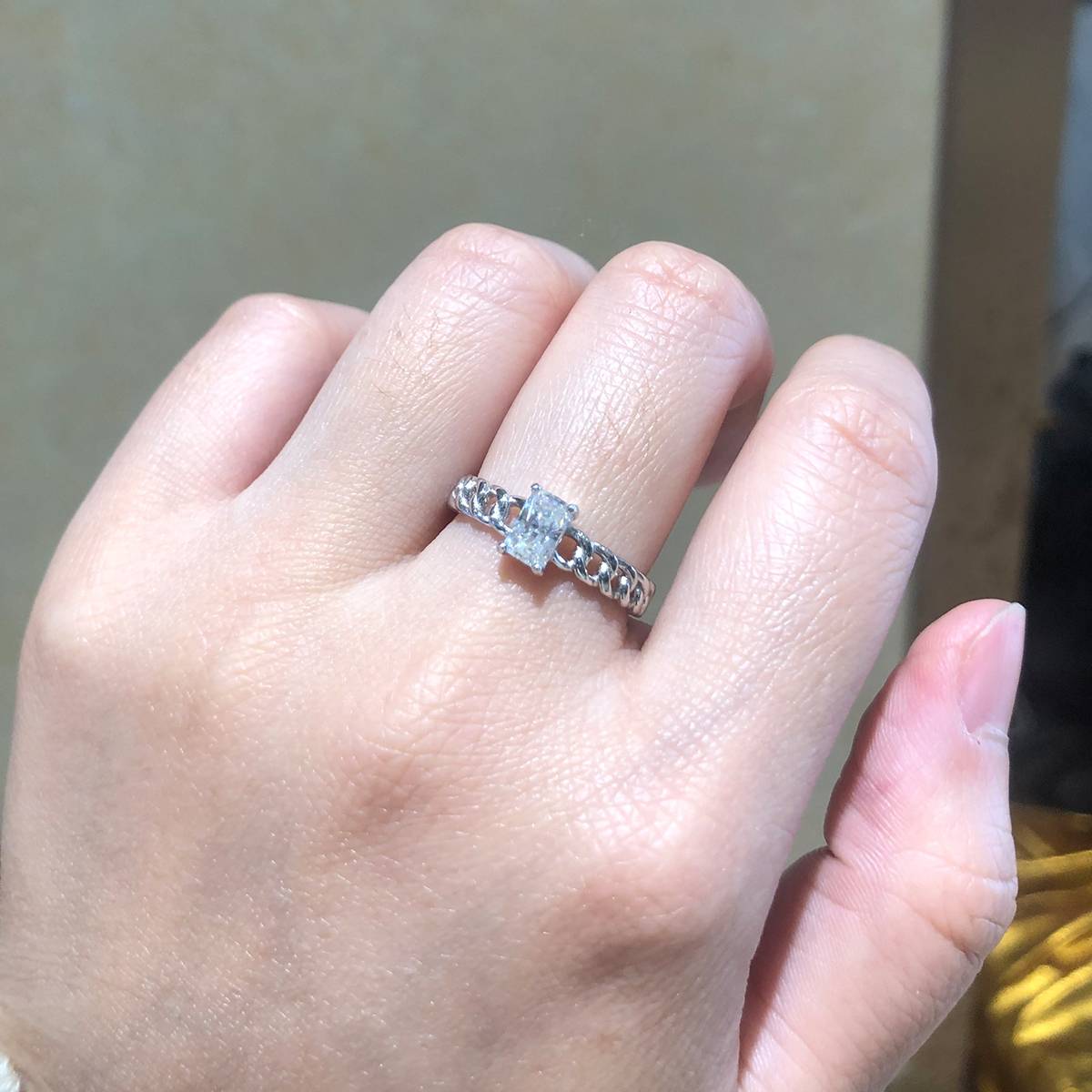 Rectangular Diamond Cuban Chain Ring Arm S925 Silver Plated Platinum Women's Ring Customized Selection Main Stone Moissanite 0.8ct